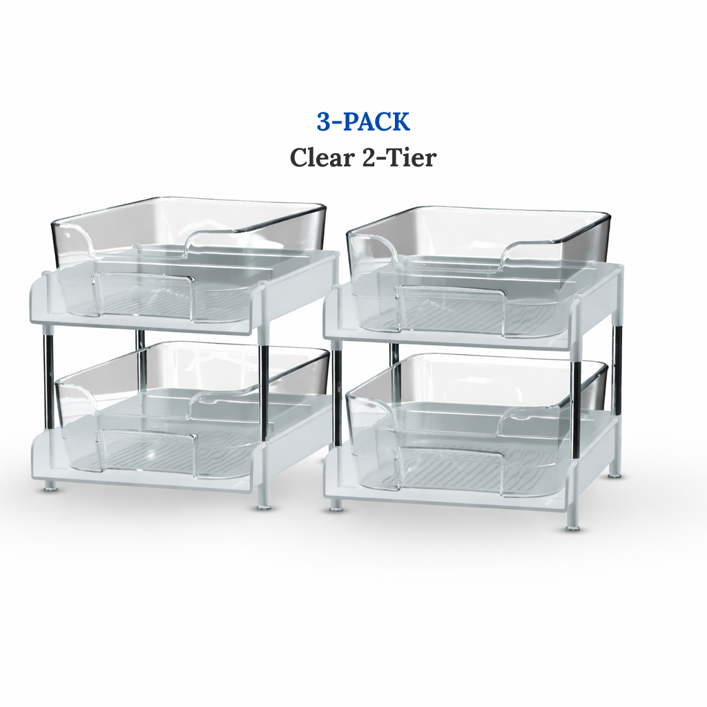 Under Sink Organizer 2-Pack 2-Tier Expandable Storage Rack with Sliding Drawers for Kitchen & Bathroom Cabinet Organization | Space Saving Shelf Organizer