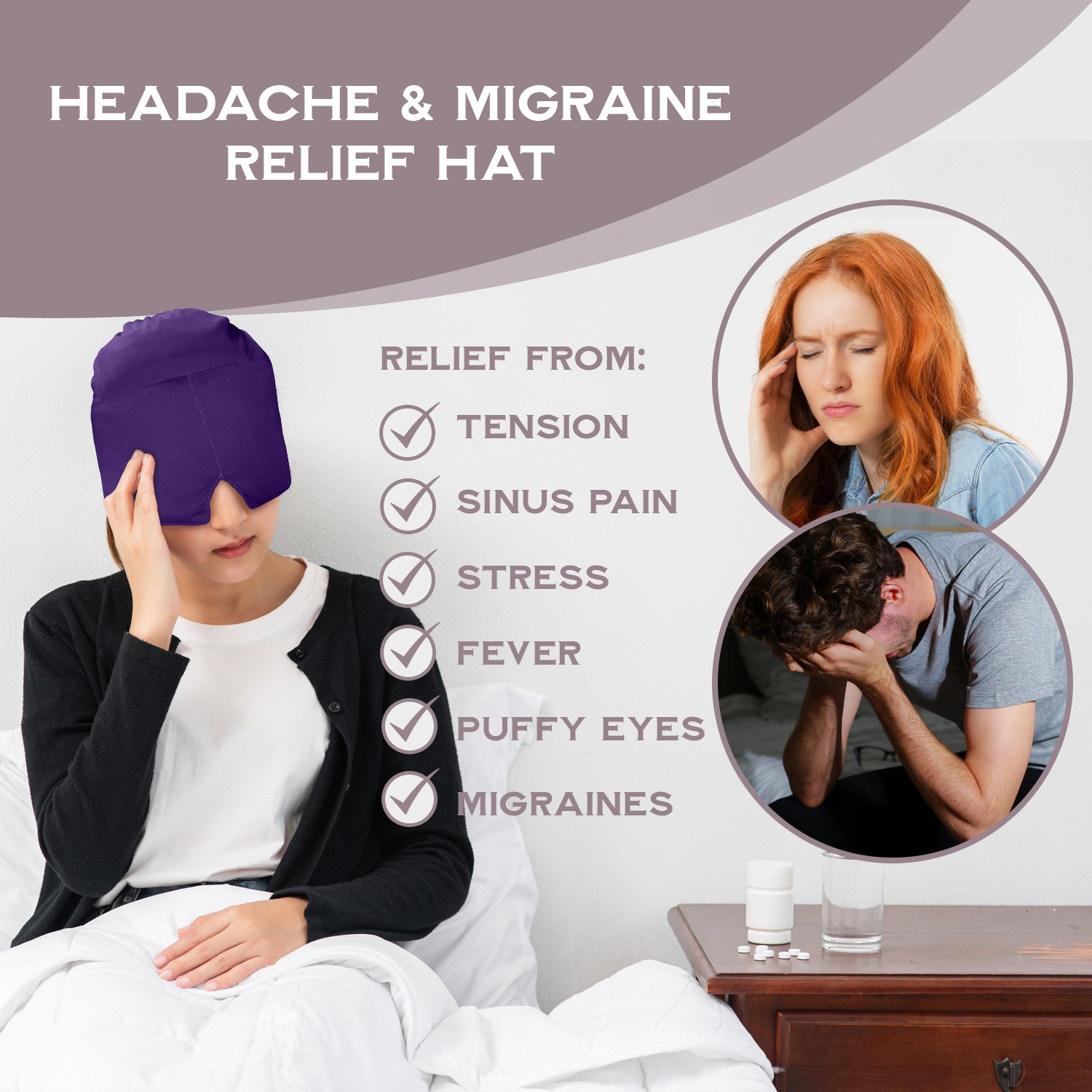 360° Migraine Relief Headache Cap – Hot & Cold Therapy Ice Pack Hat for Migraines, Stress, Fever & Dark Circles – For Women & Men