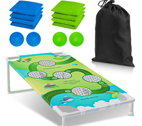 Portable Cornhole Board Game Set with Bean Bags & Toss Balls – 2-in-1 Outdoor Yard Game for Family Fun, Beach, Camping & Tailgate Parties – Includes Green & Blue Bean Bags