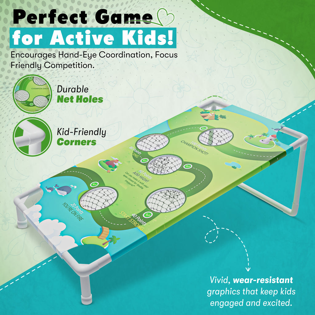 Portable Cornhole Board Game Set with Bean Bags & Toss Balls – 2-in-1 Outdoor Yard Game for Family Fun, Beach, Camping & Tailgate Parties – Includes Green & Blue Bean Bags
