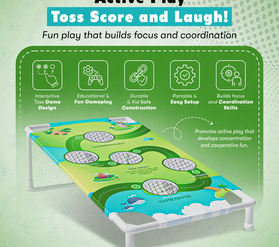 Portable Cornhole Board Game Set with Bean Bags & Toss Balls – 2-in-1 Outdoor Yard Game for Family Fun, Beach, Camping & Tailgate Parties – Includes Green & Blue Bean Bags