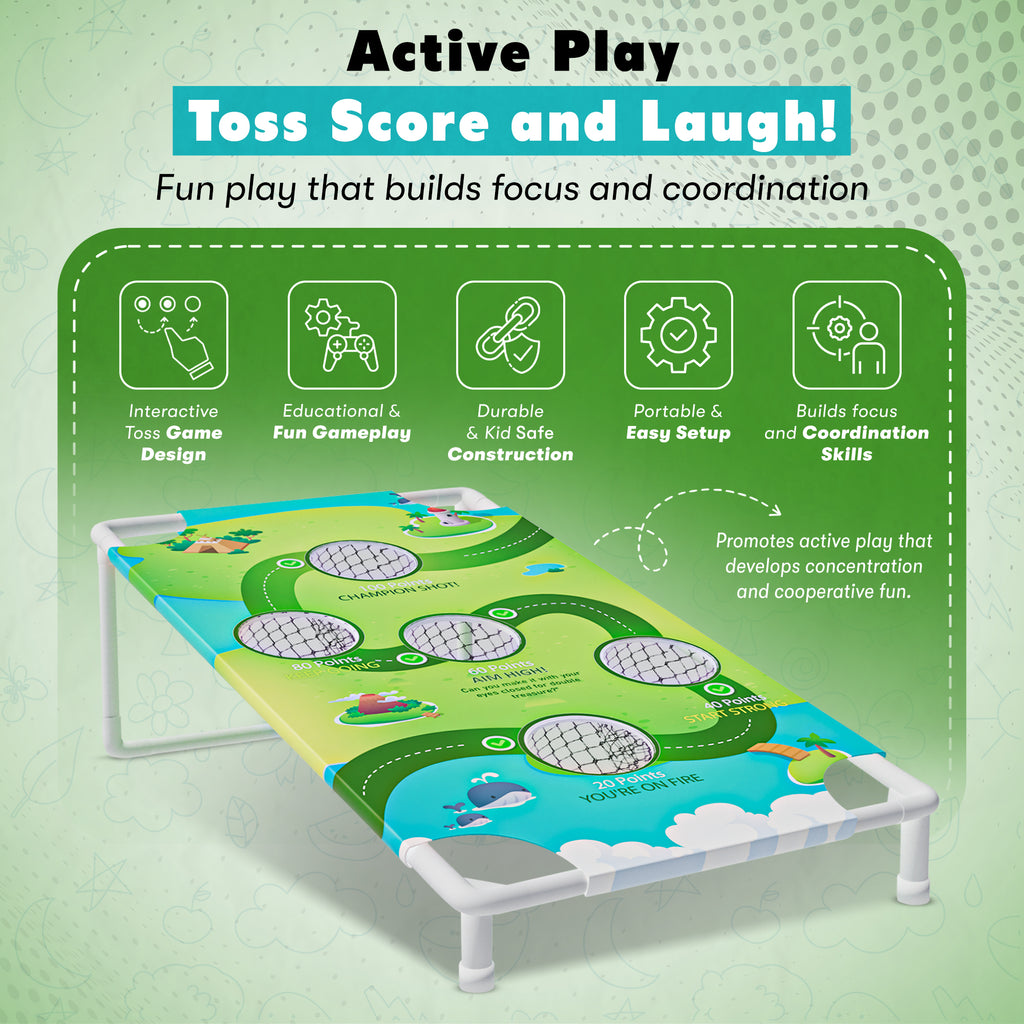 Portable Cornhole Board Game Set with Bean Bags & Toss Balls – 2-in-1 Outdoor Yard Game for Family Fun, Beach, Camping & Tailgate Parties – Includes Green & Blue Bean Bags