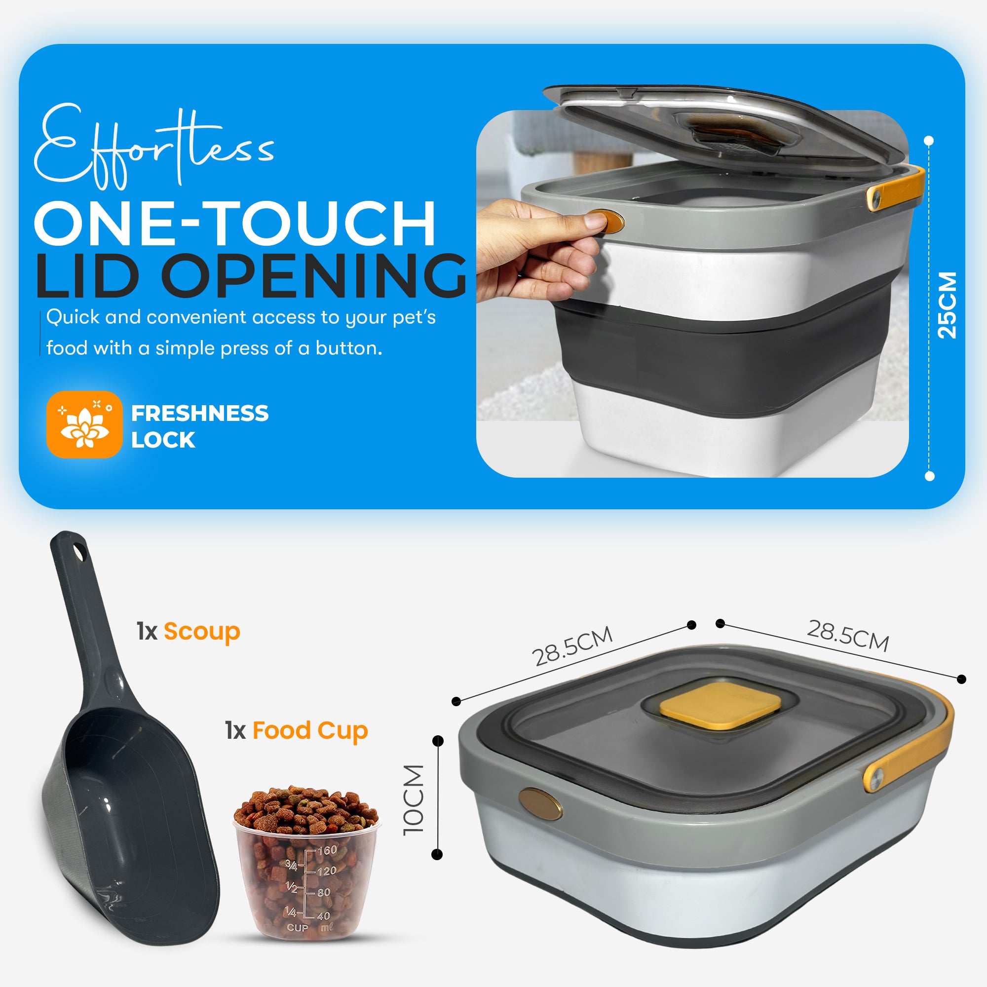 Airtight Collapsible Pet Food Storage Container – Holds Up to 13lb of Dry Dog or Cat Food, with Wheels, Scoop & Travel Bowl for Easy Feeding & Storage