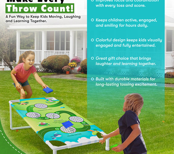 Portable Cornhole Board Game Set with Bean Bags & Toss Balls – 2-in-1 Outdoor Yard Game for Family Fun, Beach, Camping & Tailgate Parties – Includes Green & Blue Bean Bags