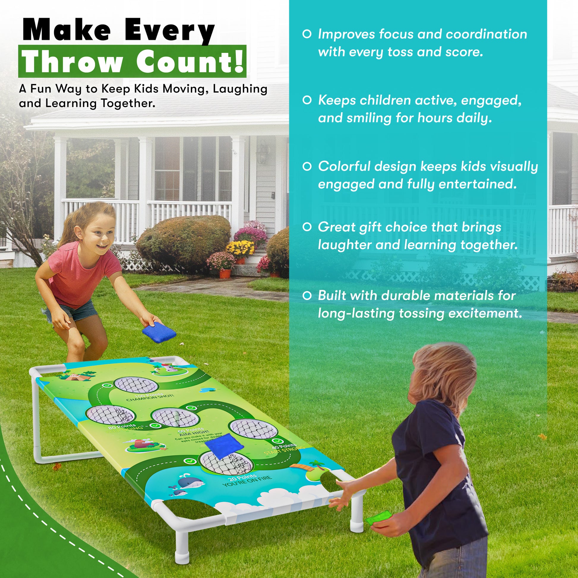 Portable Cornhole Board Game Set with Bean Bags & Toss Balls – 2-in-1 Outdoor Yard Game for Family Fun, Beach, Camping & Tailgate Parties – Includes Green & Blue Bean Bags