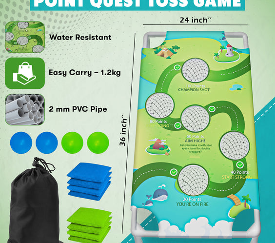 Portable Cornhole Board Game Set with Bean Bags & Toss Balls – 2-in-1 Outdoor Yard Game for Family Fun, Beach, Camping & Tailgate Parties – Includes Green & Blue Bean Bags