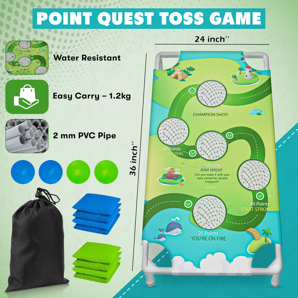 Portable Cornhole Board Game Set with Bean Bags & Toss Balls – 2-in-1 Outdoor Yard Game for Family Fun, Beach, Camping & Tailgate Parties – Includes Green & Blue Bean Bags