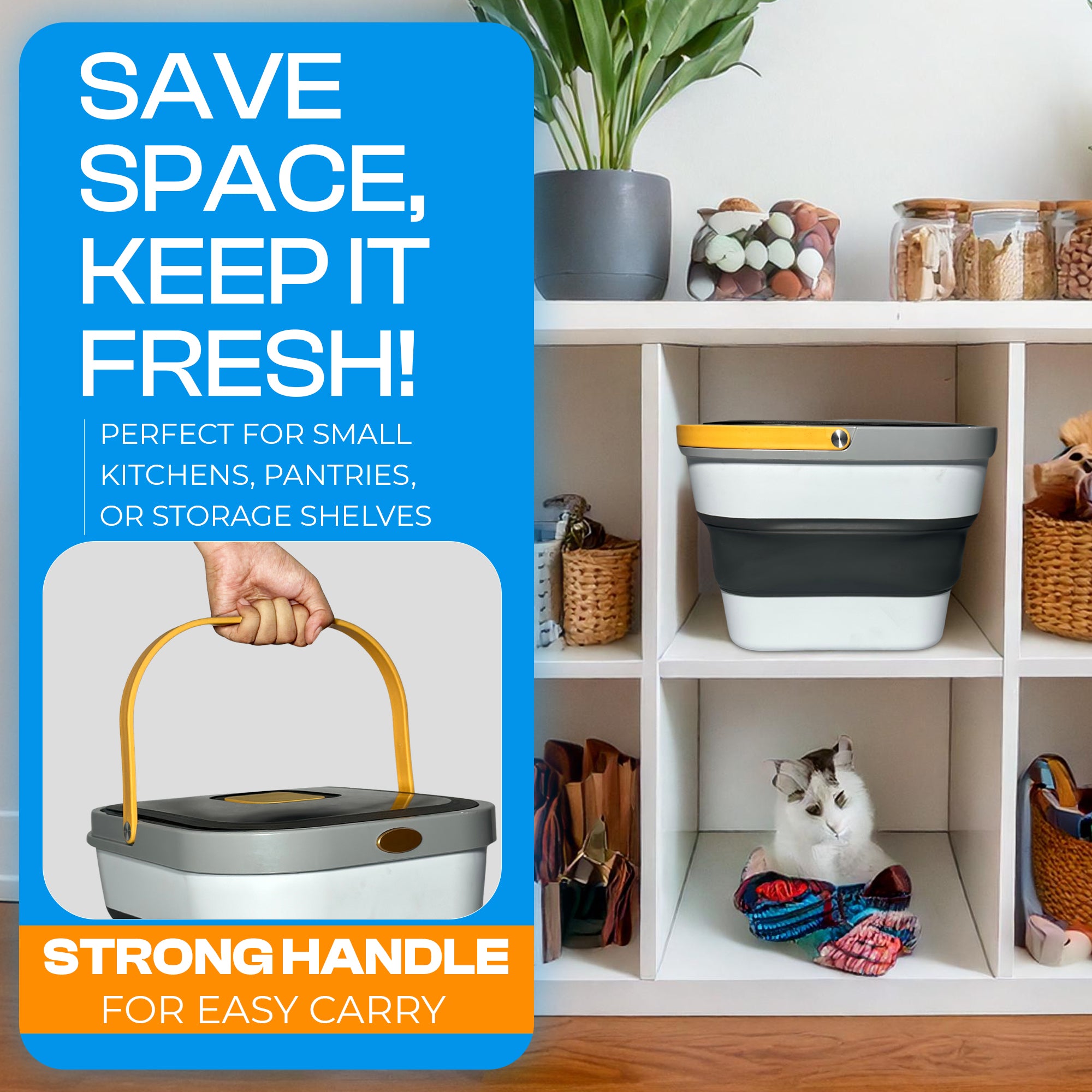 Airtight Collapsible Pet Food Storage Container – Holds Up to 13lb of Dry Dog or Cat Food, with Wheels, Scoop & Travel Bowl for Easy Feeding & Storage