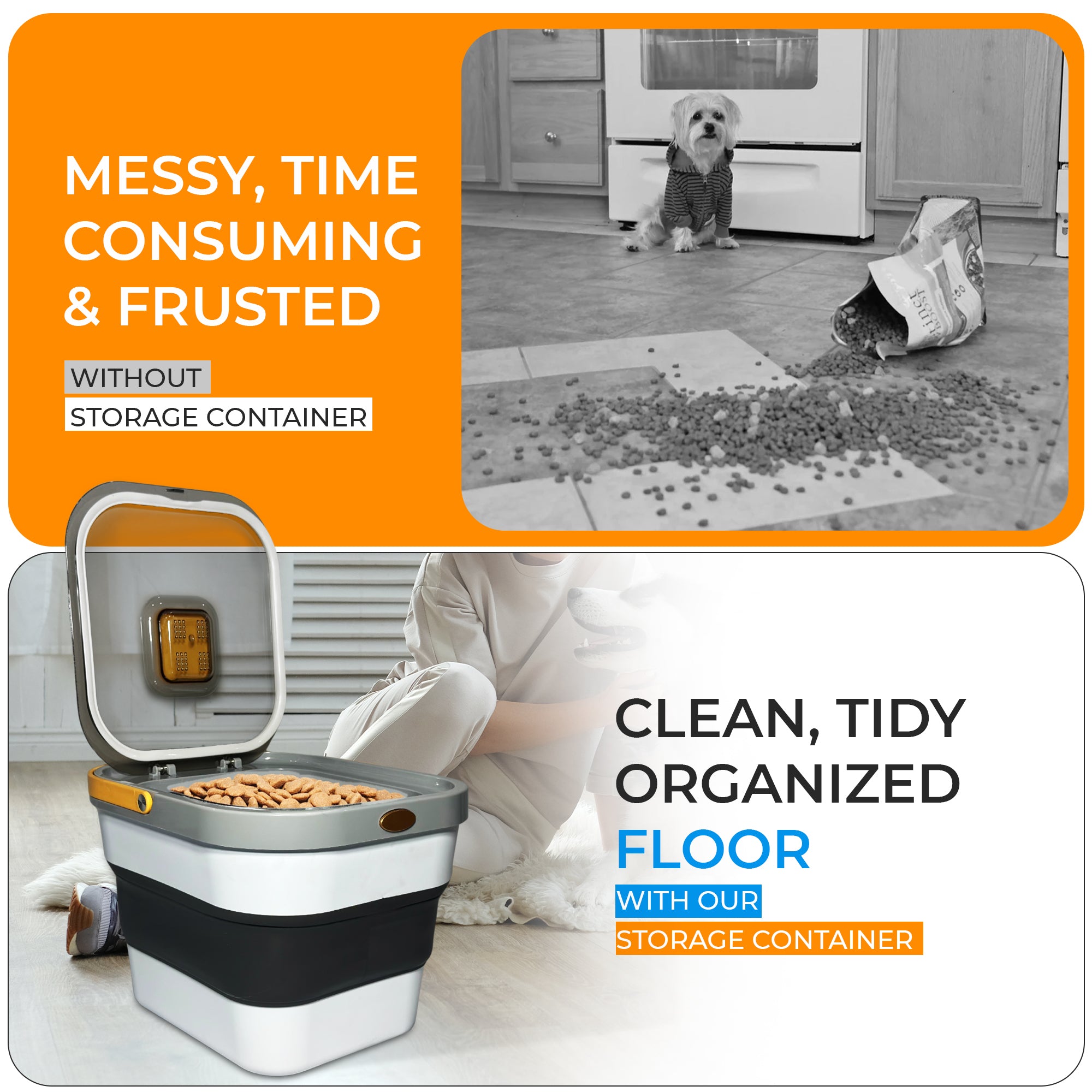 Airtight Collapsible Pet Food Storage Container – Holds Up to 13lb of Dry Dog or Cat Food, with Wheels, Scoop & Travel Bowl for Easy Feeding & Storage
