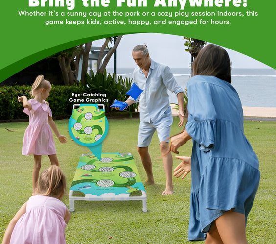 Portable Cornhole Board Game Set with Bean Bags & Toss Balls – 2-in-1 Outdoor Yard Game for Family Fun, Beach, Camping & Tailgate Parties – Includes Green & Blue Bean Bags