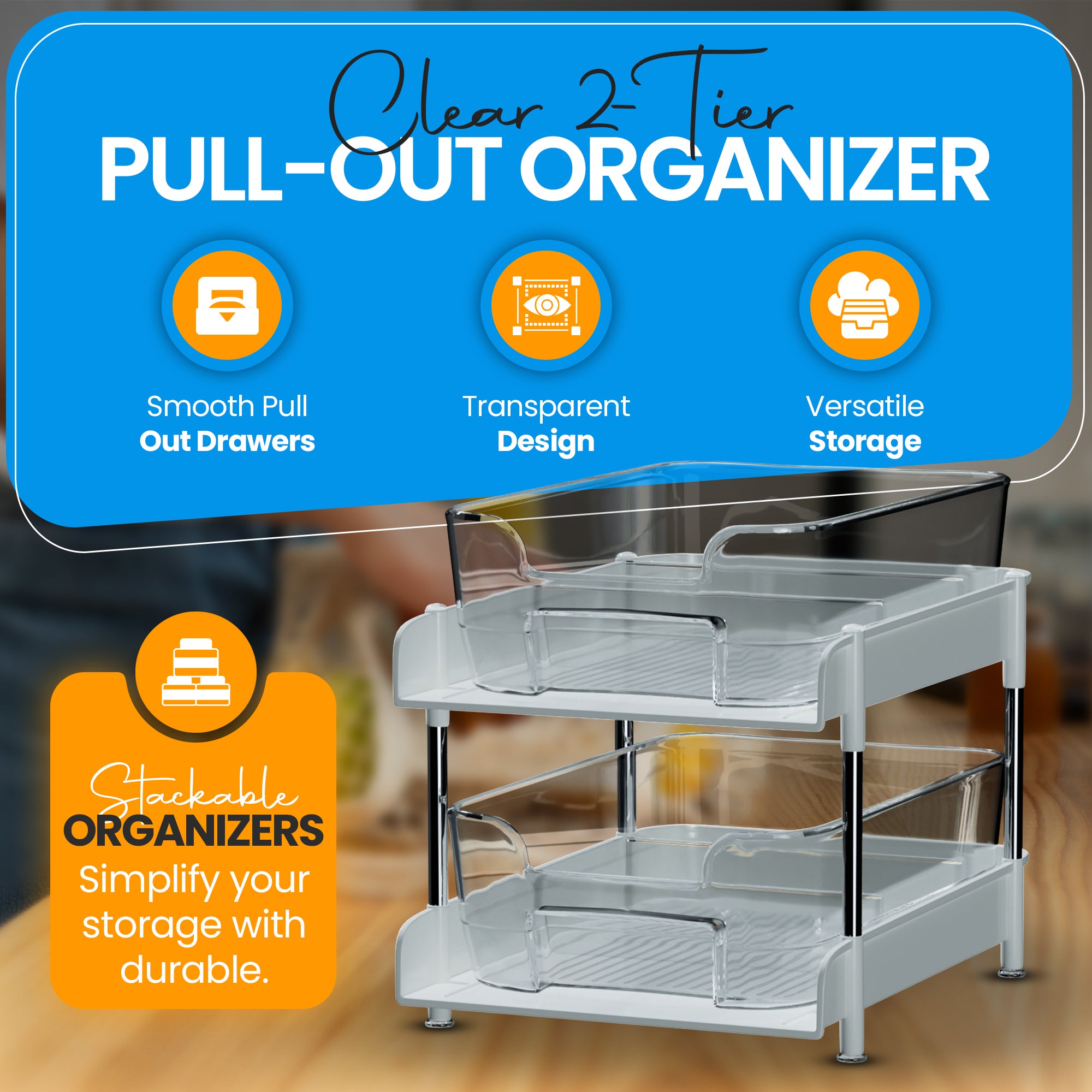 Unique Gifts By Leticia 2-Pack & 3-Pack Clear 2-Tier Under Sink Organizer – Stackable Pull-Out Storage Bins for Bathroom