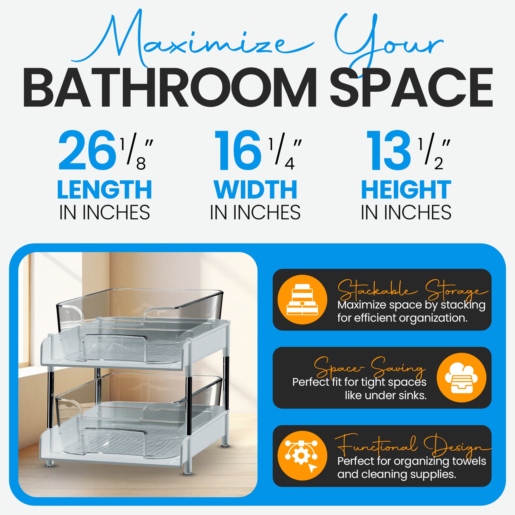 Unique Gifts By Leticia 2-Pack & 3-Pack Clear 2-Tier Under Sink Organizer – Stackable Pull-Out Storage Bins for Bathroom