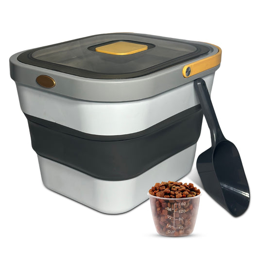 Airtight Collapsible Pet Food Storage Container – Holds Up to 13lb of Dry Dog or Cat Food, with Wheels, Scoop & Travel Bowl for Easy Feeding & Storage