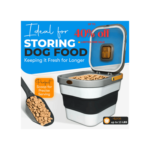 Airtight Collapsible Pet Food Storage Container – Holds Up to 13lb of Dry Dog or Cat Food, with Wheels, Scoop & Travel Bowl for Easy Feeding & Storage - Unique Gifts By Leticia