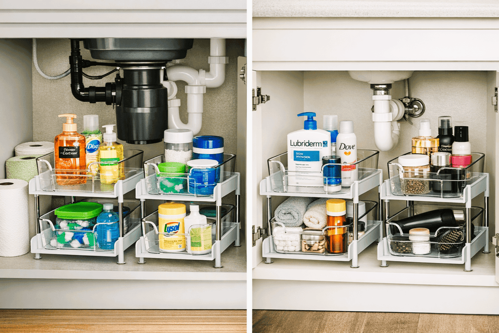 Under Sink Organizer 2 - Pack 2 - Tier Expandable Storage Rack with Sliding Drawers for Kitchen & Bathroom Cabinet Organization | Space Saving Shelf Organizer - Unique Gifts By Leticia