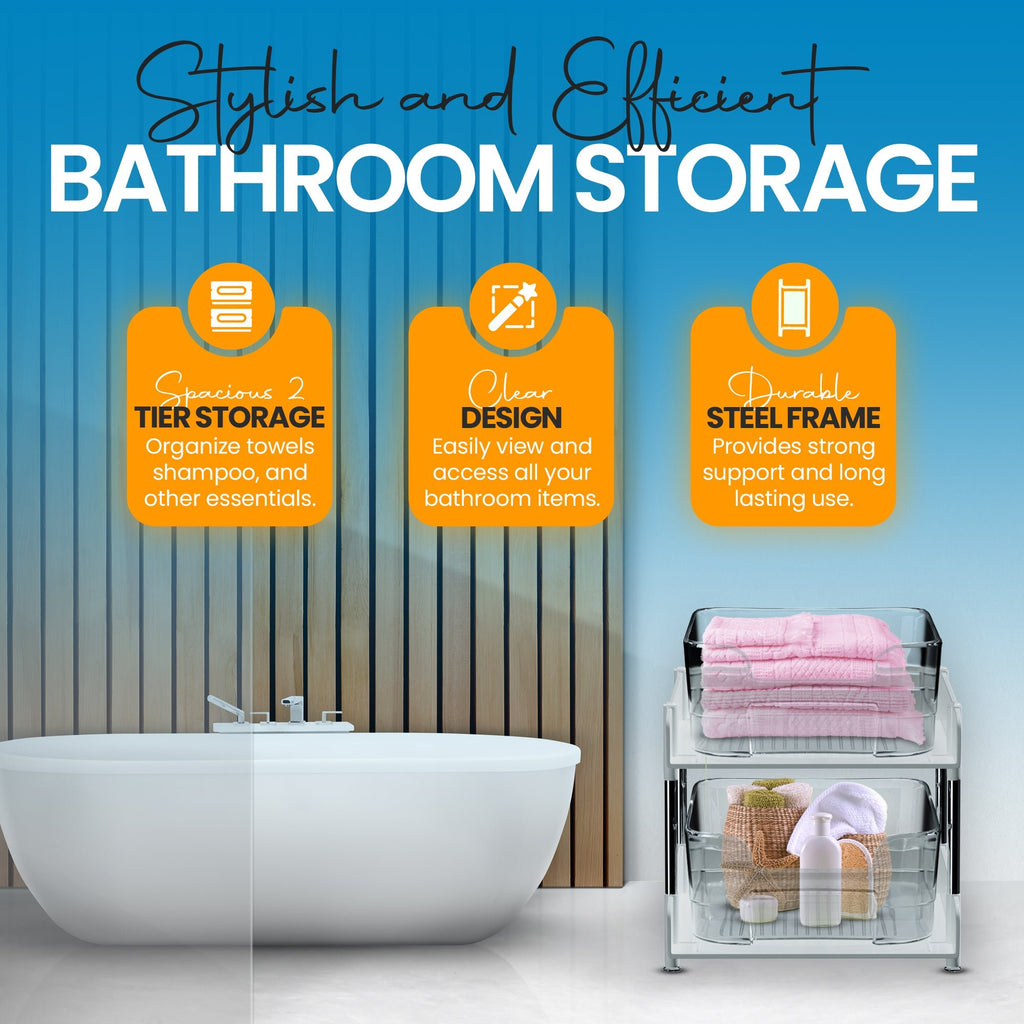Under Sink Organizer 2 - Pack 2 - Tier Expandable Storage Rack with Sliding Drawers for Kitchen & Bathroom Cabinet Organization | Space Saving Shelf Organizer - Unique Gifts By Leticia