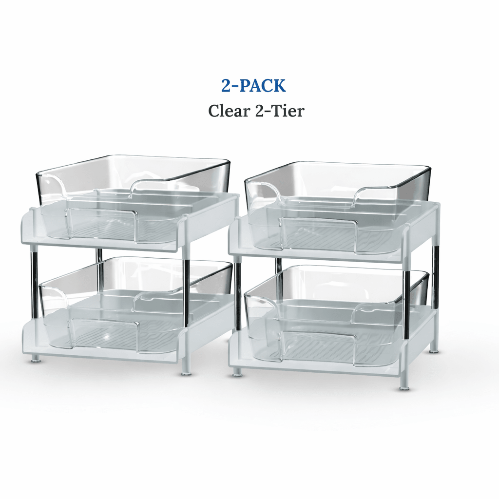 Under Sink Organizer 2 - Pack 2 - Tier Expandable Storage Rack with Sliding Drawers for Kitchen & Bathroom Cabinet Organization | Space Saving Shelf Organizer - Unique Gifts By Leticia