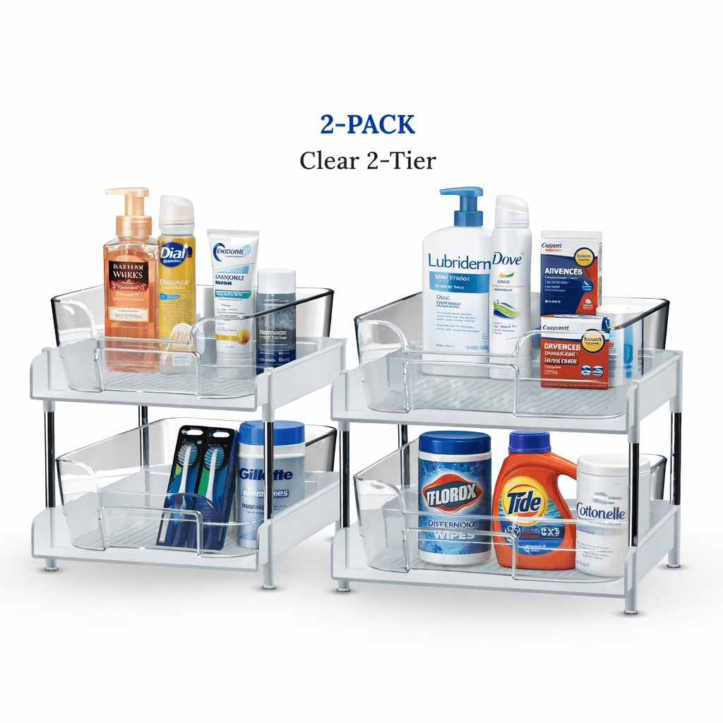 Under Sink Organizer 2 - Pack 2 - Tier Expandable Storage Rack with Sliding Drawers for Kitchen & Bathroom Cabinet Organization | Space Saving Shelf Organizer - Unique Gifts By Leticia